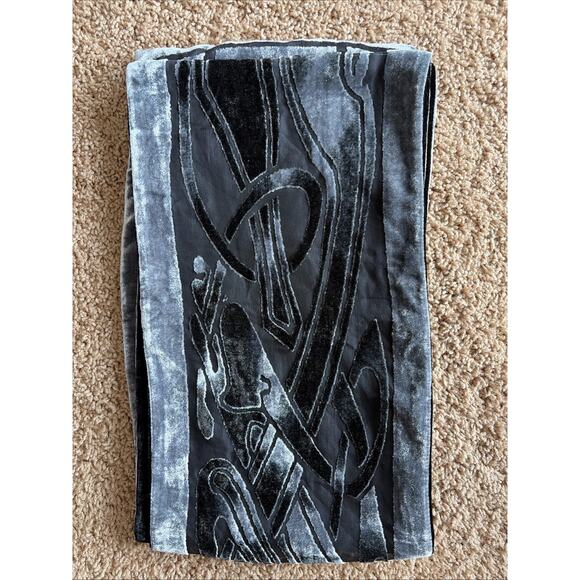 Traditional Craft Silk Black Gray Velvet Geometric Abstract Scarf Neck Wrap - Picture 6 of 8